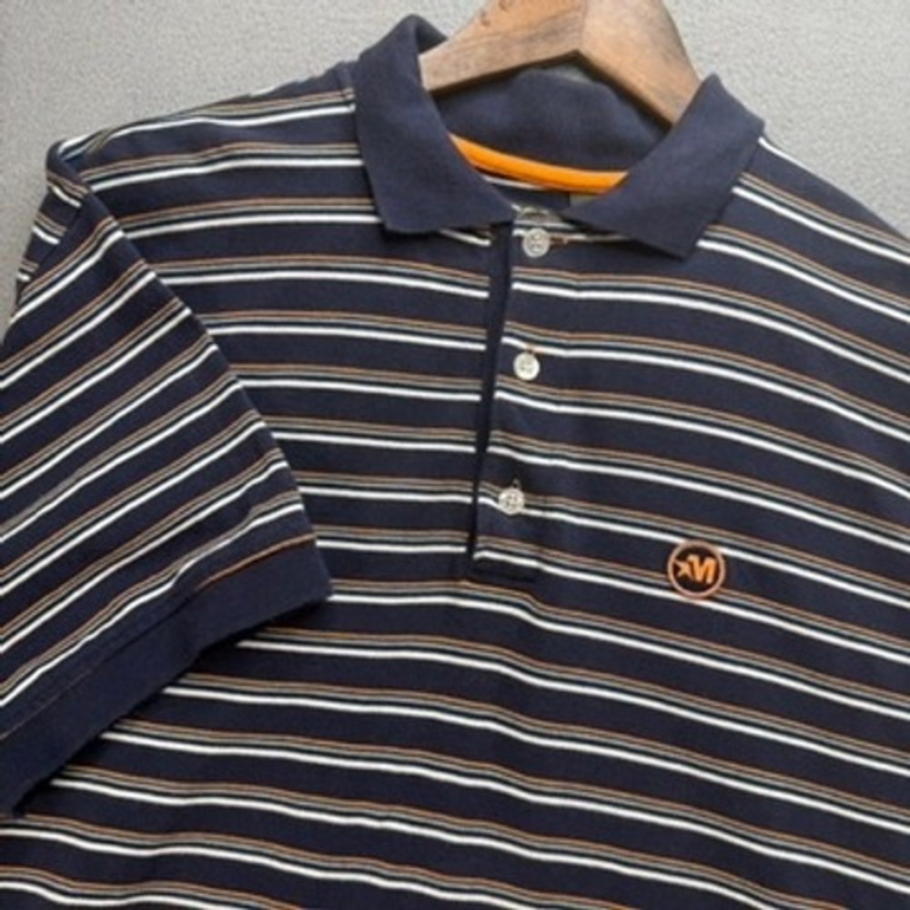 Vintage Y2K Mecca Polo Shirt Mens‎ M Navy Blue Striped Short Sleeve Streetwear
